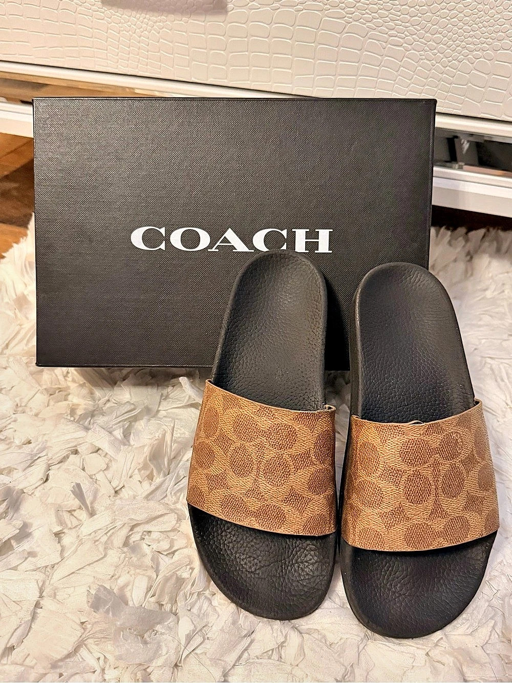 Coach Slide Canvas Slides Brown & Black US 8